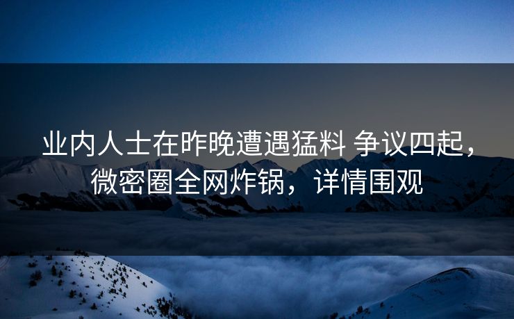 业内人士在昨晚遭遇猛料 争议四起，微密圈全网炸锅，详情围观