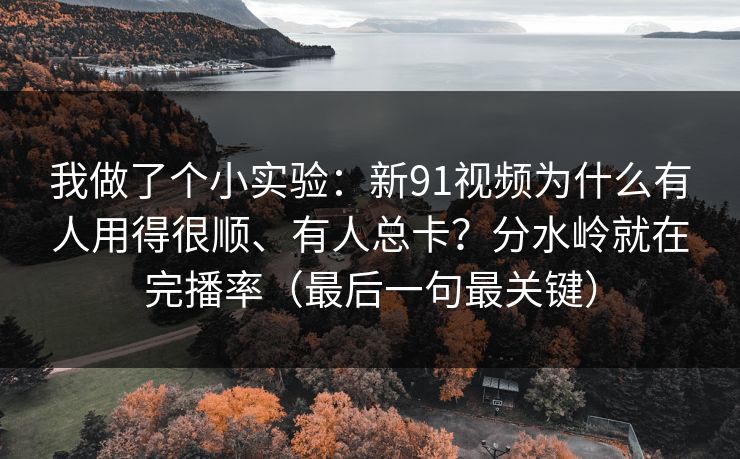 我做了个小实验:新91视频为什么有人用得很顺、有人总卡?分水岭就在完播率(最后一句最关键)