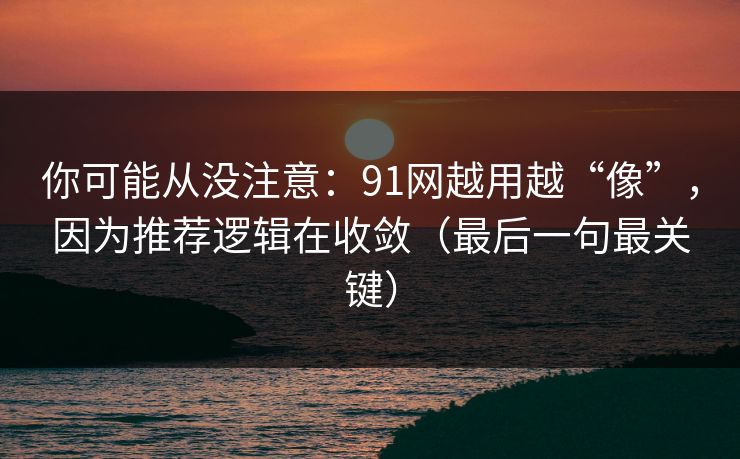 你可能从没注意:91网越用越“像”,因为推荐逻辑在收敛(最后一句最关键)